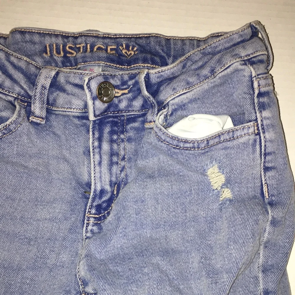 Justice Girls' Light Blue Distressed Cargo Jeans
